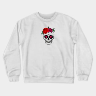 Loving skull N.1, with flower crown and glasses with pink hearts, special white backgrounds Crewneck Sweatshirt